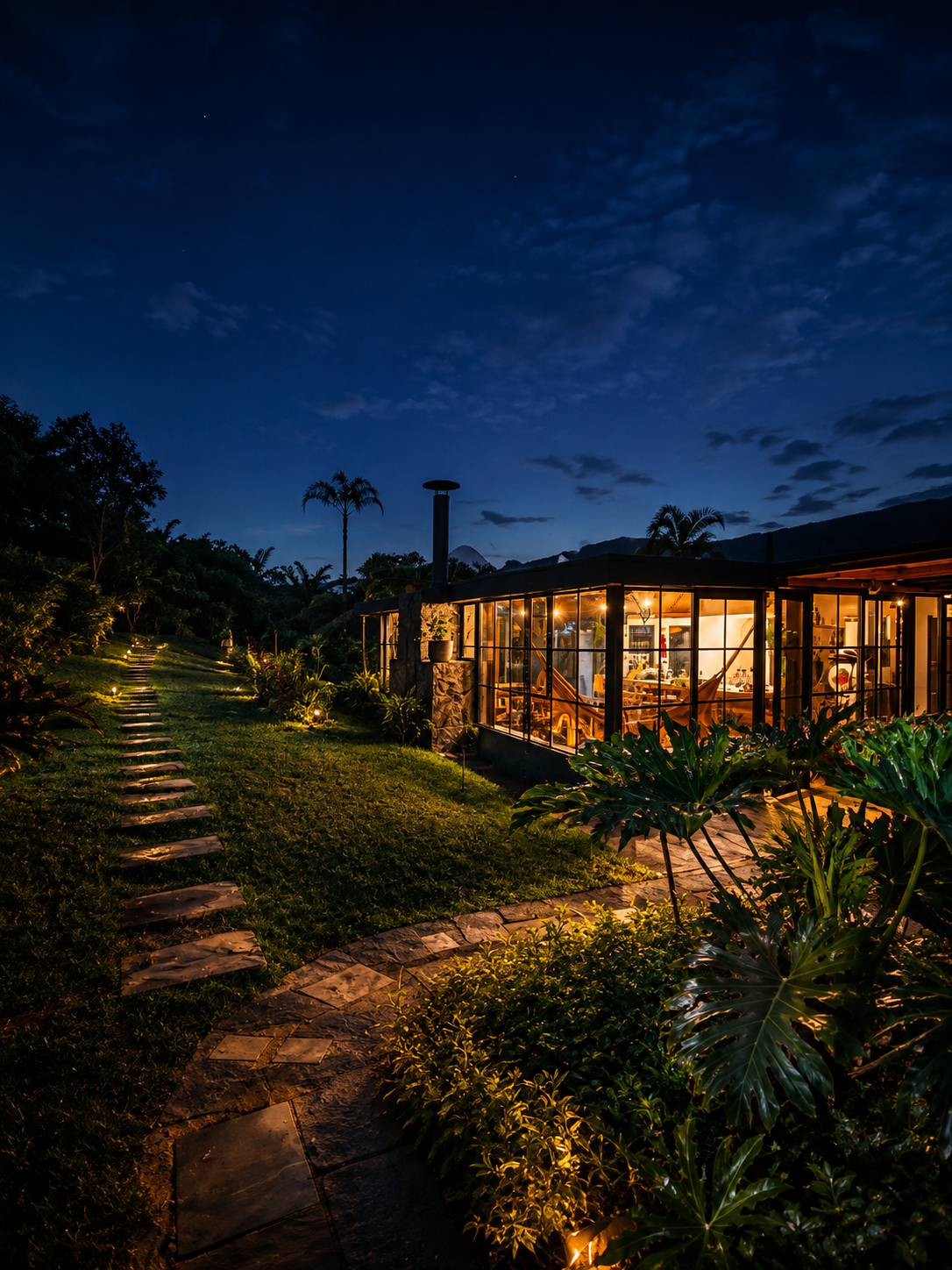 El Paraíso coffee farm house at night, Risaralda, Colombia